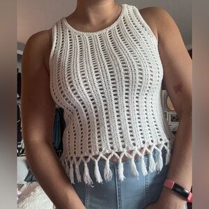 Cream crochet tank